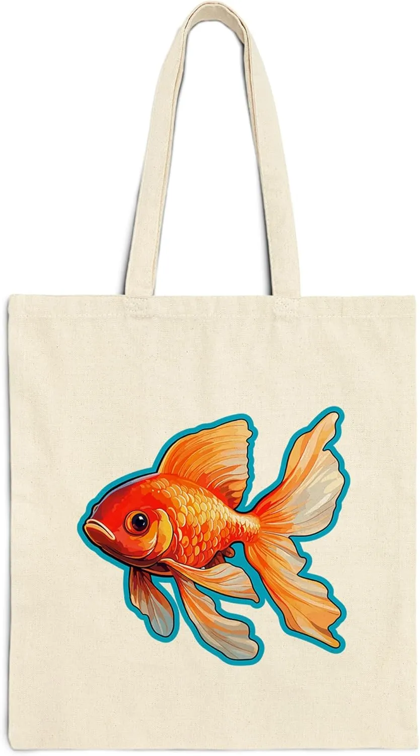 Goldfish Cotton Tote Bag for Women Men Casual Tote Bag Cloth Canvas Shopping Bags With Handles Cute Bags Everyday Use 15" x 16" Aesthetic Gift ID44997