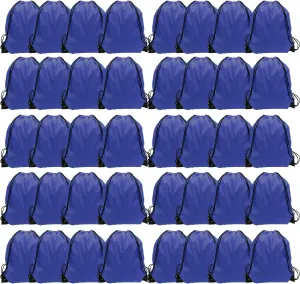 GoodtoU Drawstring Backpack Bulk Drawstring Bags 48 Pcs Blue Draw String Back Sack for Gym Travel