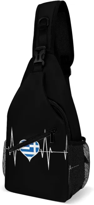 Greece Heartbeat Cute Greek Flag Sling Bags Travel Crossbody Shoulder Backpack Casual Daypack with Strap for Men Women