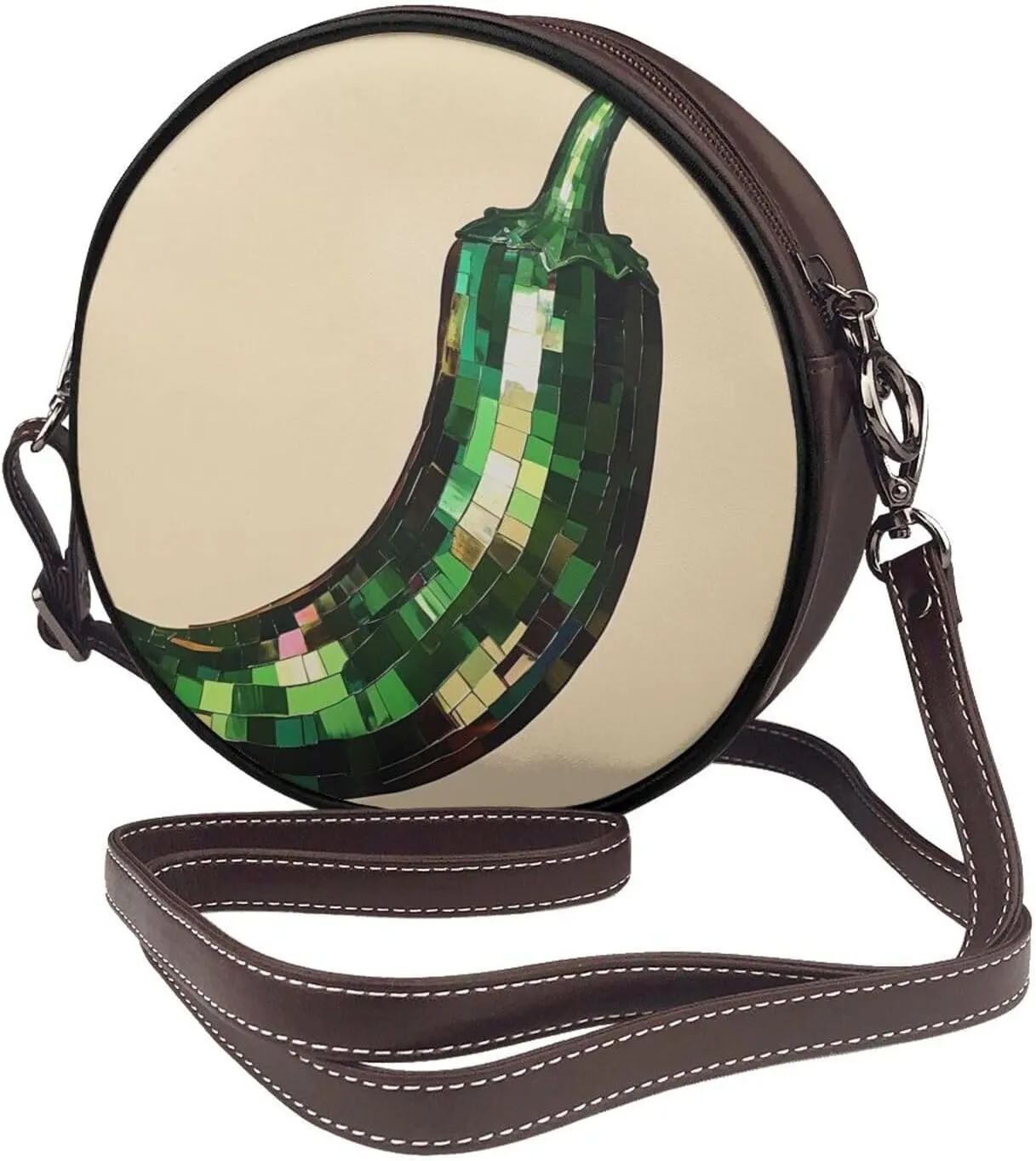 Green Chili Pepper Women Round Crossbody Bags Leather Sling Bag Purse