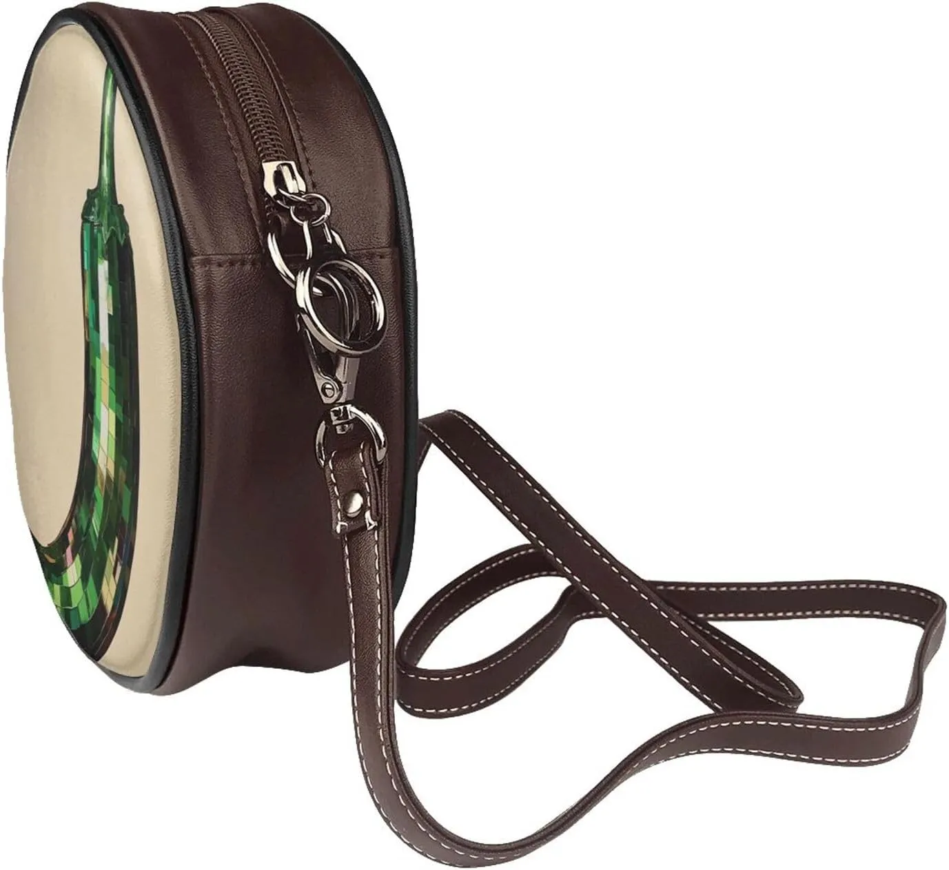 Green Chili Pepper Women Round Crossbody Bags Leather Sling Bag Purse