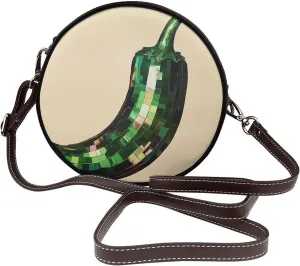 Green Chili Pepper Women Round Crossbody Bags Leather Sling Bag Purse