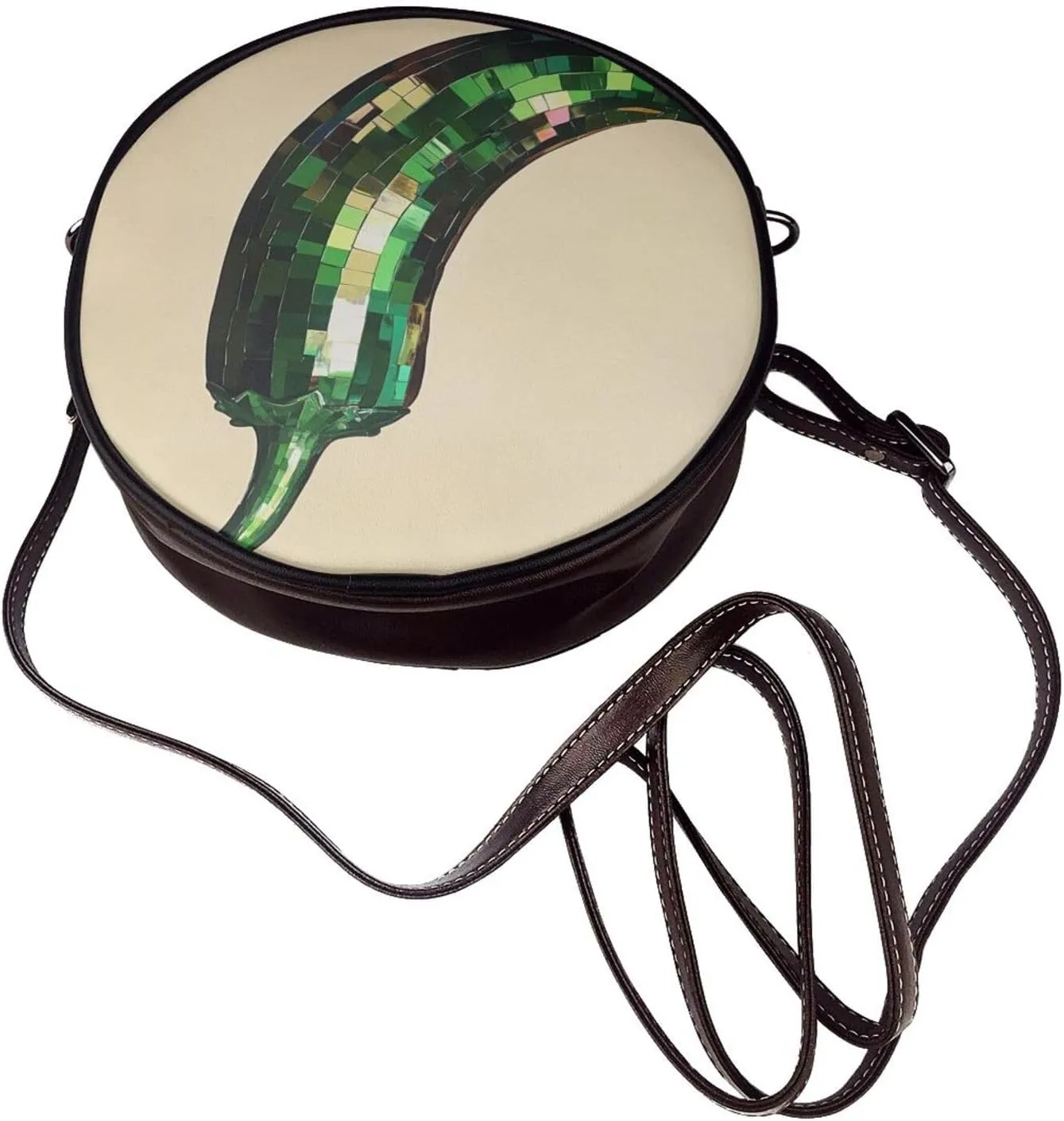 Green Chili Pepper Women Round Crossbody Bags Leather Sling Bag Purse