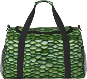 Green Fish Scales print Weekender Overnight Carry On Bag Gym Luggage Bag Duffel Bag for Travel Women