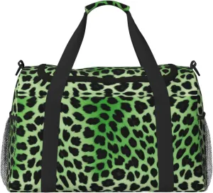 Green Leopard print Weekender Overnight Carry On Bag Gym Luggage Bag Duffel Bag for Travel Women
