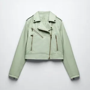 Green Women's Lambskin Riding Leather Biker Jacket