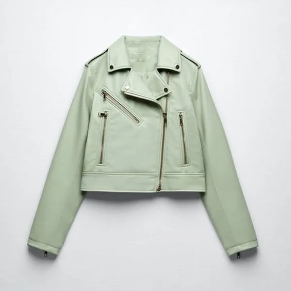 Green Women's Lambskin Riding Leather Biker Jacket