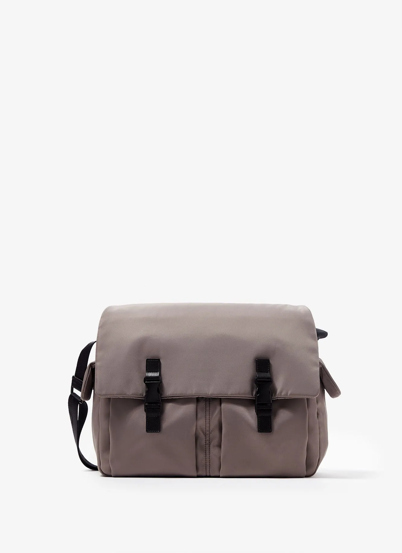Grey Nylon Messenger Bag With Pockets