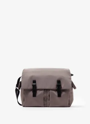 Grey Nylon Messenger Bag With Pockets