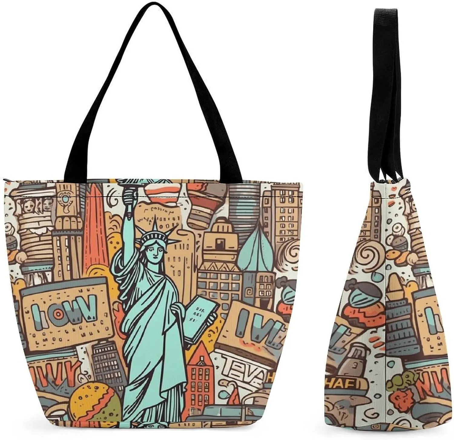 Grocery Bag Reusable Tote Bag Foldable Cartoon Alpaca Shopping Bag Handbag Washable Shoulder Bag for Travel