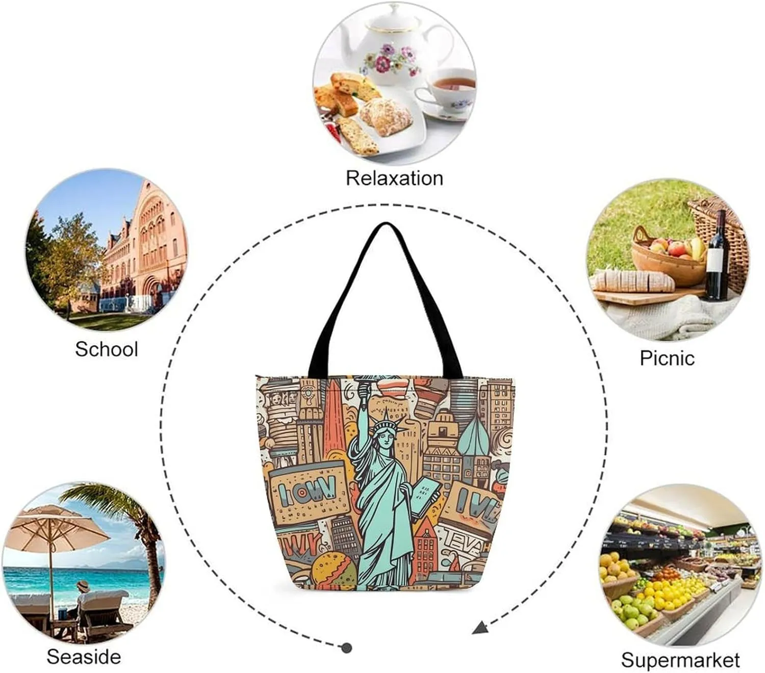 Grocery Bag Reusable Tote Bag Foldable Cartoon Alpaca Shopping Bag Handbag Washable Shoulder Bag for Travel