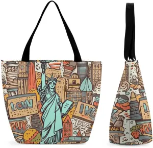 Grocery Bag Reusable Tote Bag Foldable Cartoon Alpaca Shopping Bag Handbag Washable Shoulder Bag for Travel
