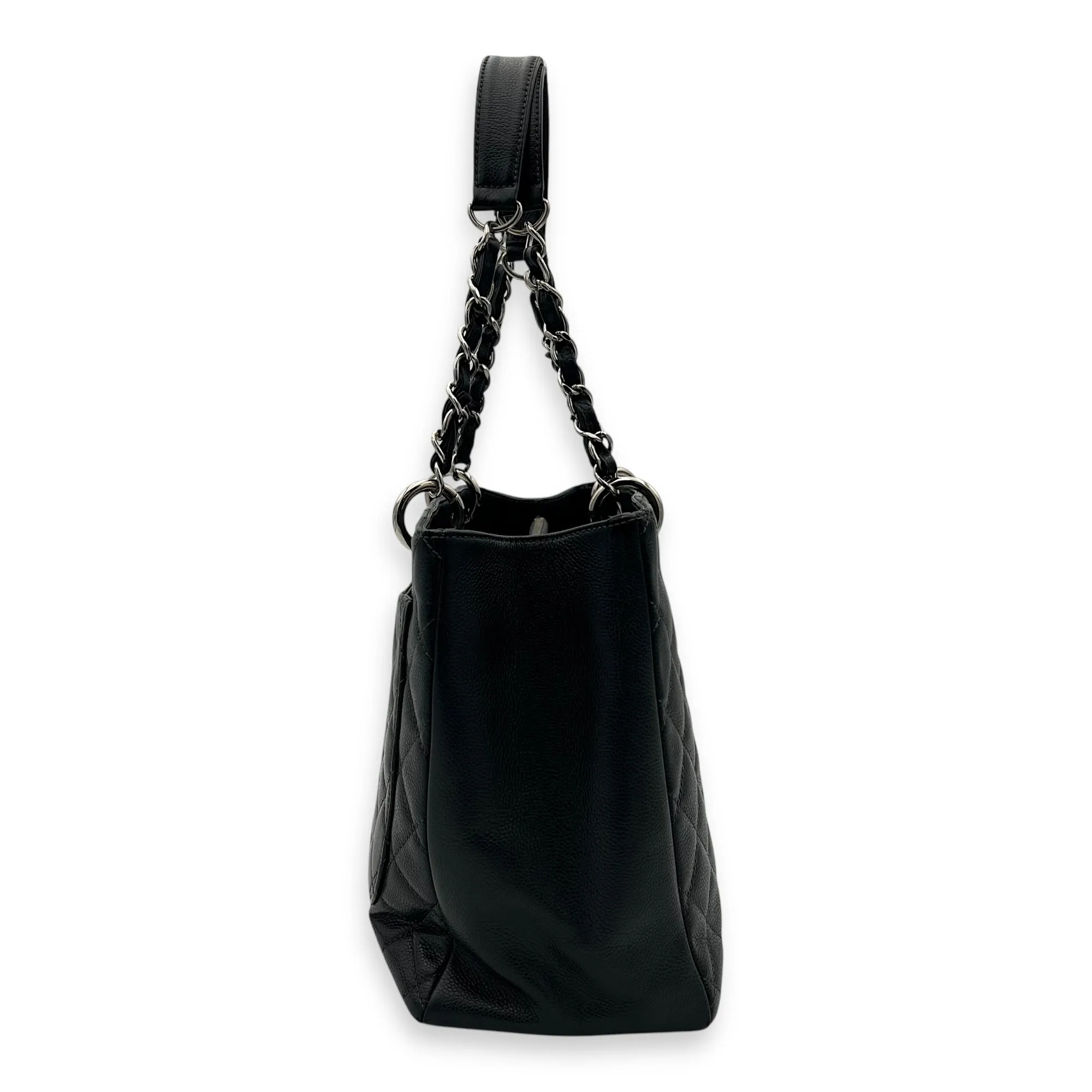 GST Grand Grey Tote Bag in Caviar Leather, Silver hardware