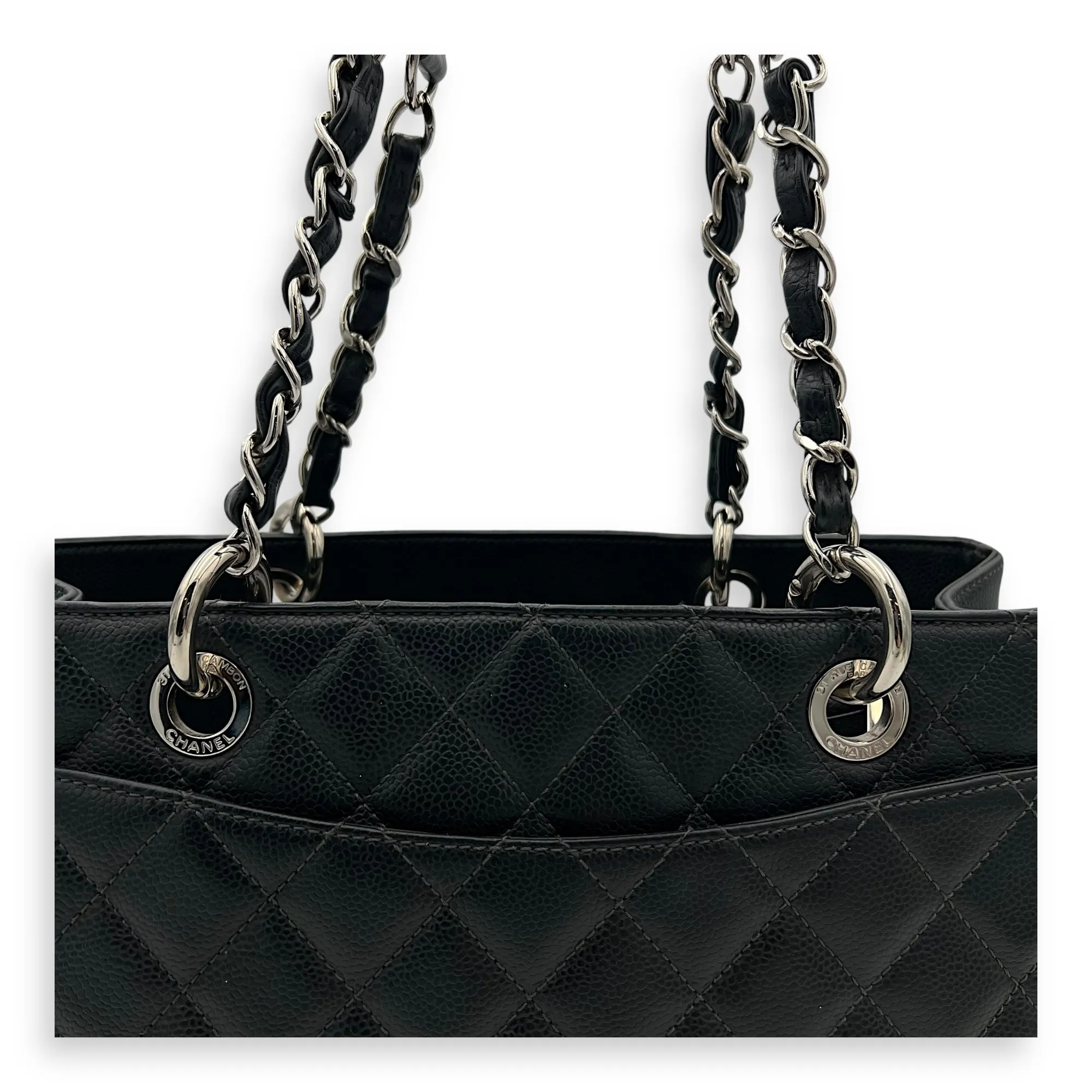 GST Grand Grey Tote Bag in Caviar Leather, Silver hardware