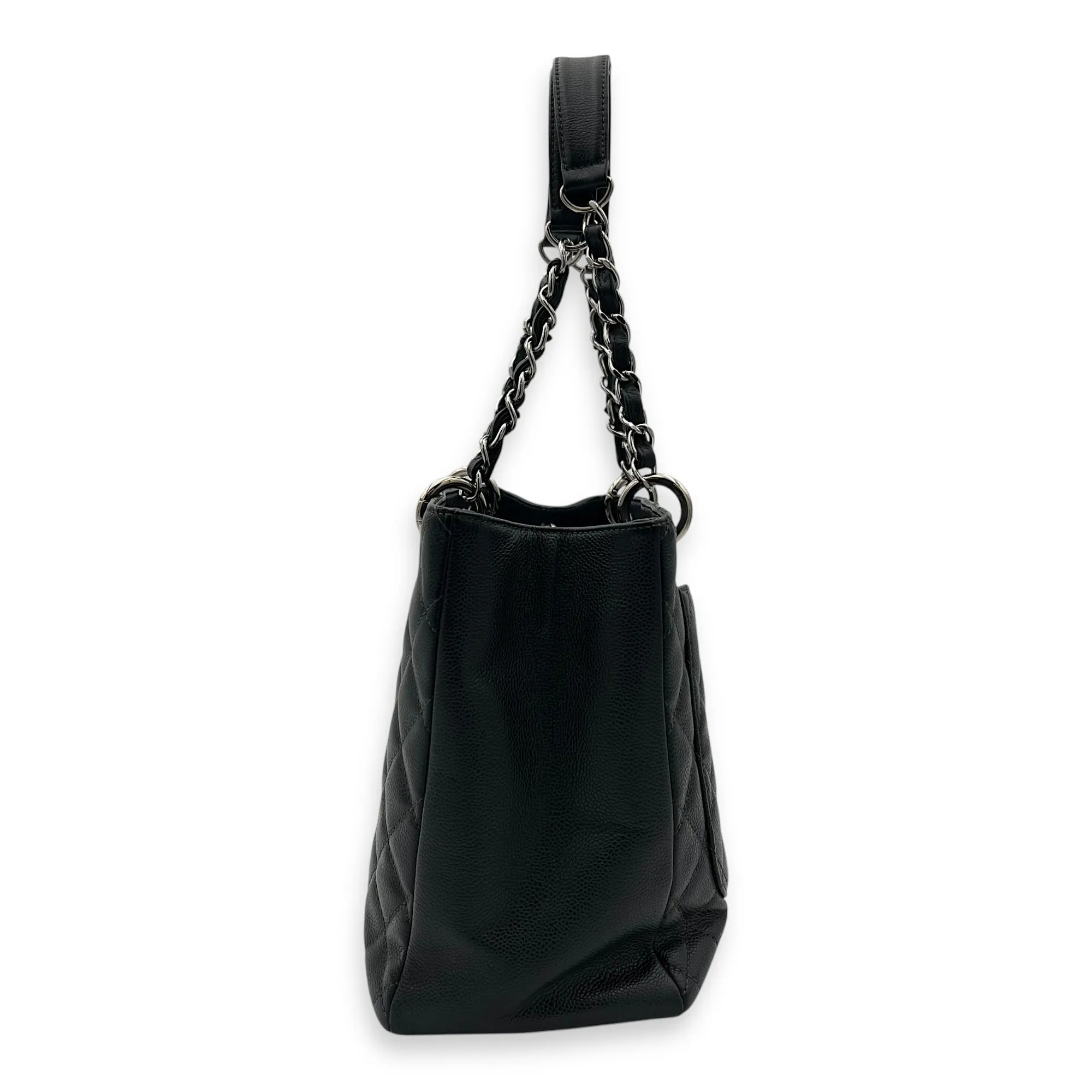 GST Grand Grey Tote Bag in Caviar Leather, Silver hardware