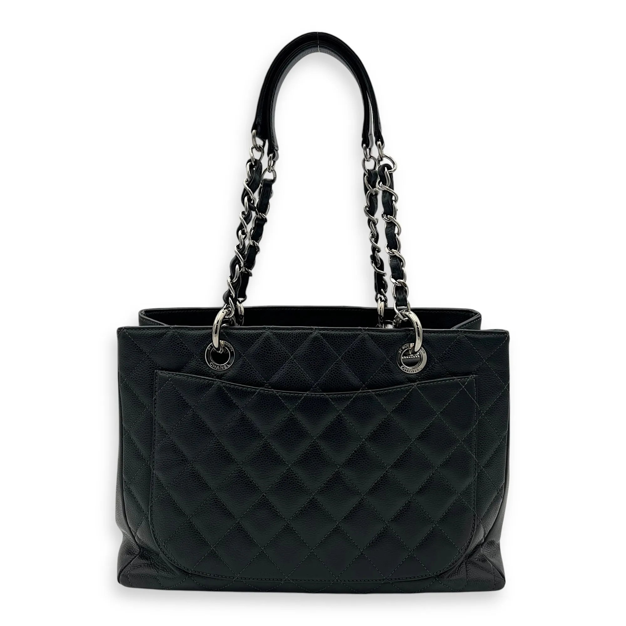 GST Grand Grey Tote Bag in Caviar Leather, Silver hardware