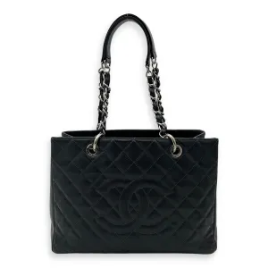 GST Grand Grey Tote Bag in Caviar Leather, Silver hardware