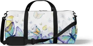 Gym Bag Sports Travel Bag Grassland Butterflies Purple Blue Weekender Bags with 2 Side Pocket Lightweight Waterproof Polyester Tote Bag for Swimming Yoga Women Men 9x17.6inch