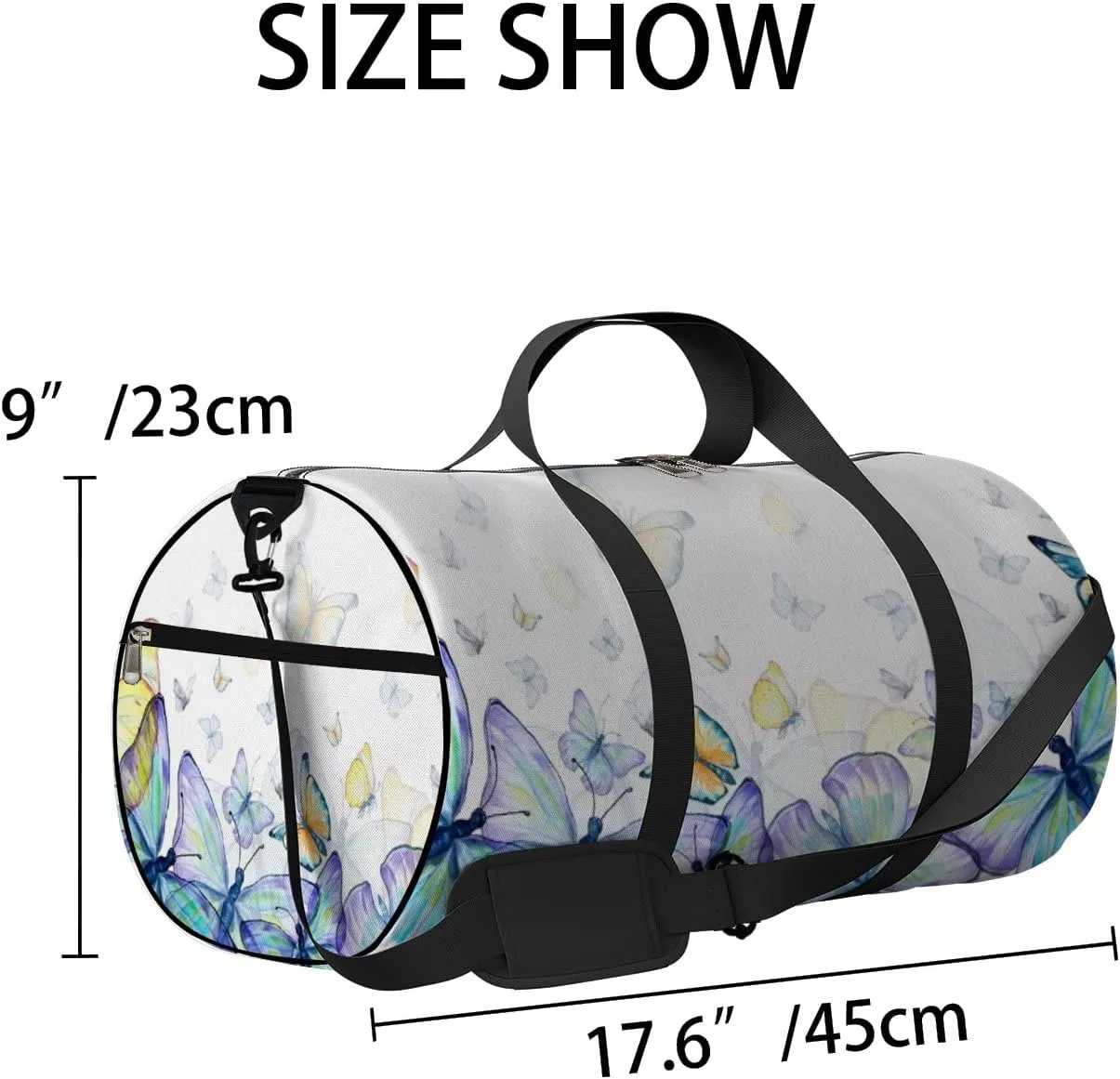 Gym Bag Sports Travel Bag Grassland Butterflies Purple Blue Weekender Bags with 2 Side Pocket Lightweight Waterproof Polyester Tote Bag for Swimming Yoga Women Men 9x17.6inch