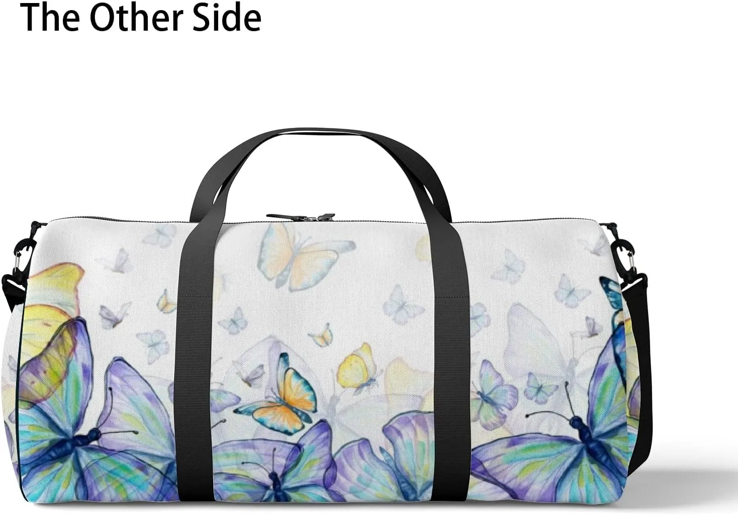 Gym Bag Sports Travel Bag Grassland Butterflies Purple Blue Weekender Bags with 2 Side Pocket Lightweight Waterproof Polyester Tote Bag for Swimming Yoga Women Men 9x17.6inch