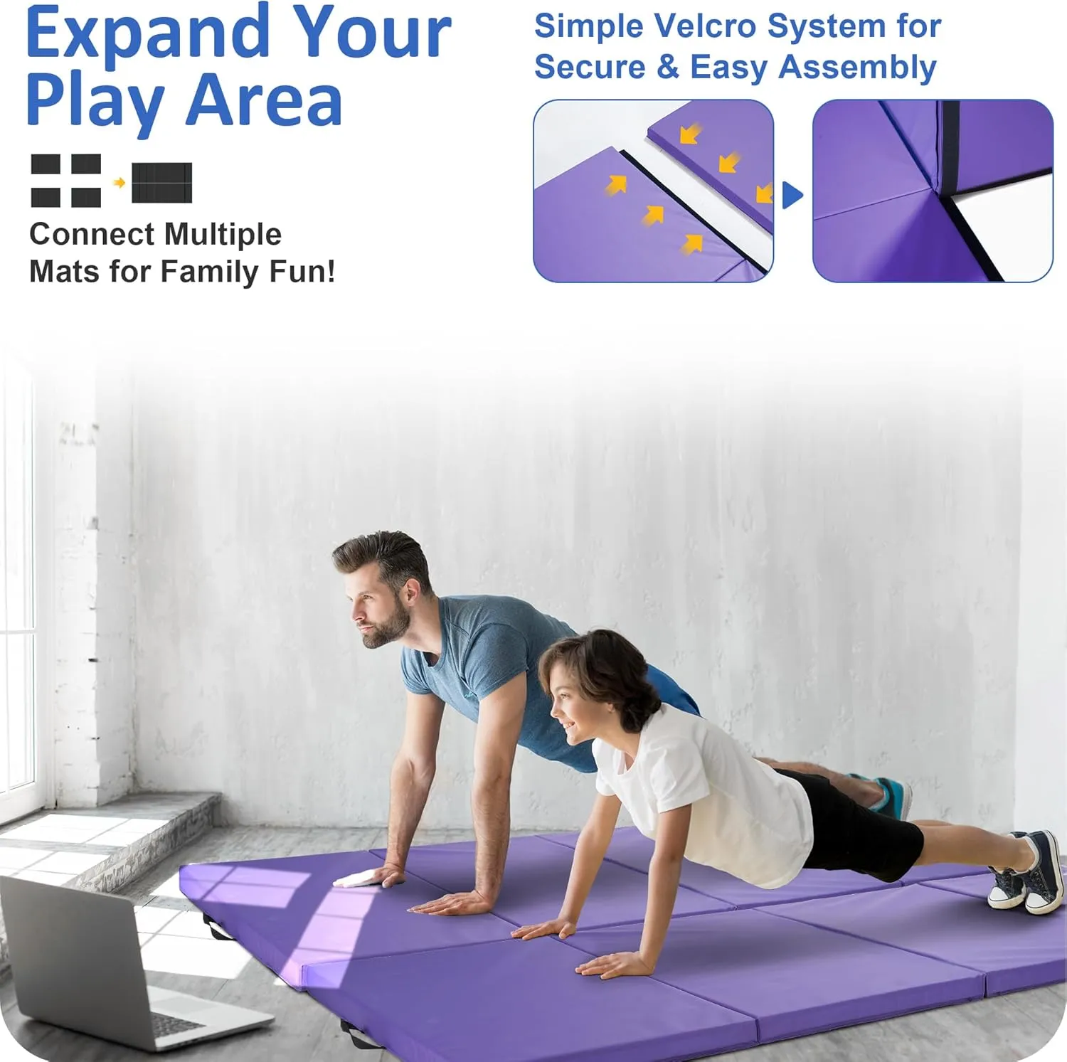 Gymnastics Mat 4'x10'x2" Thick Tumbling Mat with Carrying Handles Floding Interlocking Gym Mat for Gymnastics, Wrestling, MMA, Martial Arts, Stretching, Core Workouts