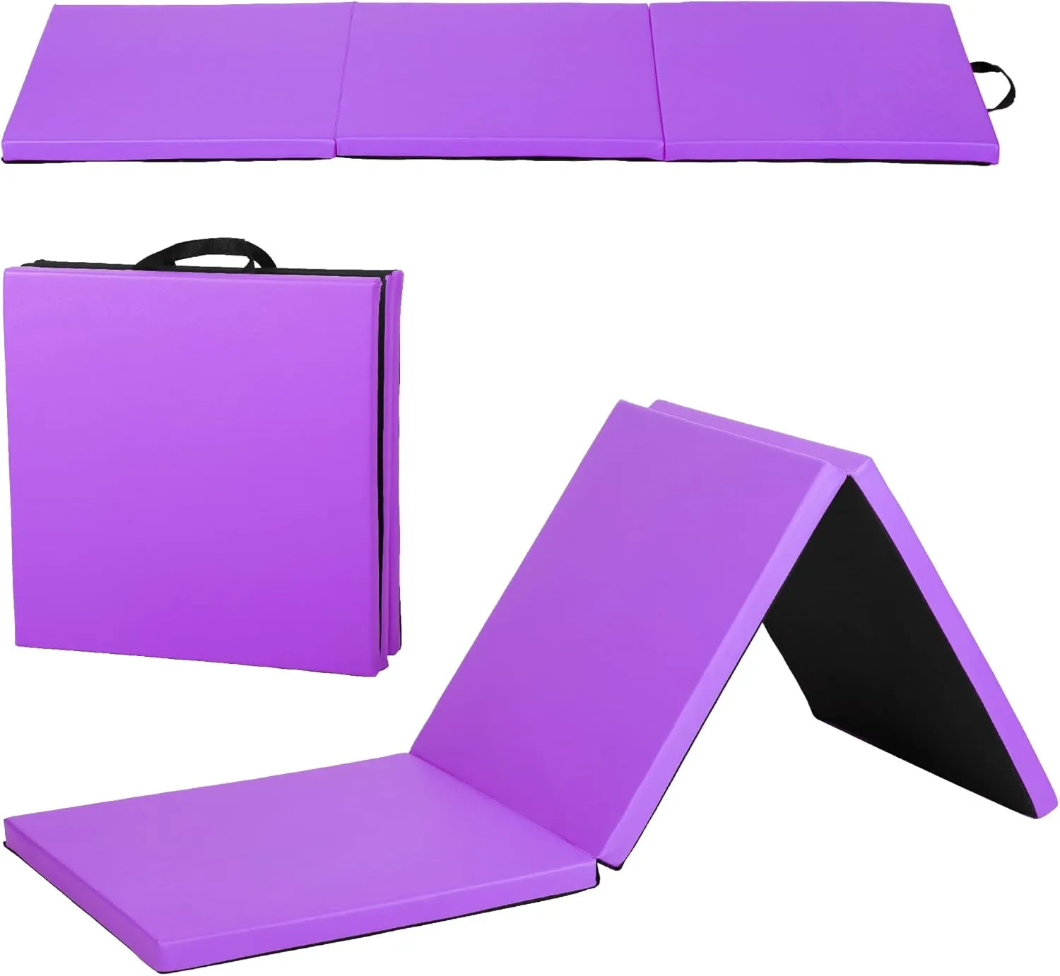 Gymnastics Tumbling Mat, 3 Folding Exercise Mat with Handle, All-Purpose Home Gym Mat for Tumbling, 6'x2'x2'