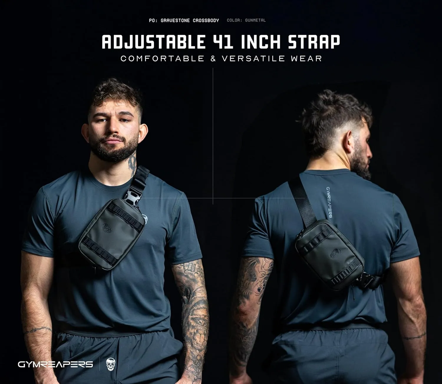 Gymreapers Travel Small Crossbody Bags for Men & Women with Hidden Pocket - Waterproof Crosssbody Fanny Pack for Men with Adjustable Shoulder Sling Belt for Traveling, Running & Hiking (Gunmetal)