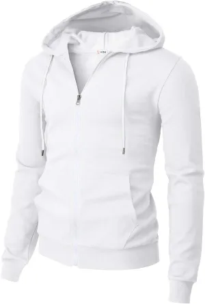 H2H Men's Zip Up Hoodie Lightweight Long Sleeve Basic Slim Fit Cotton SweatShirt with Pocket