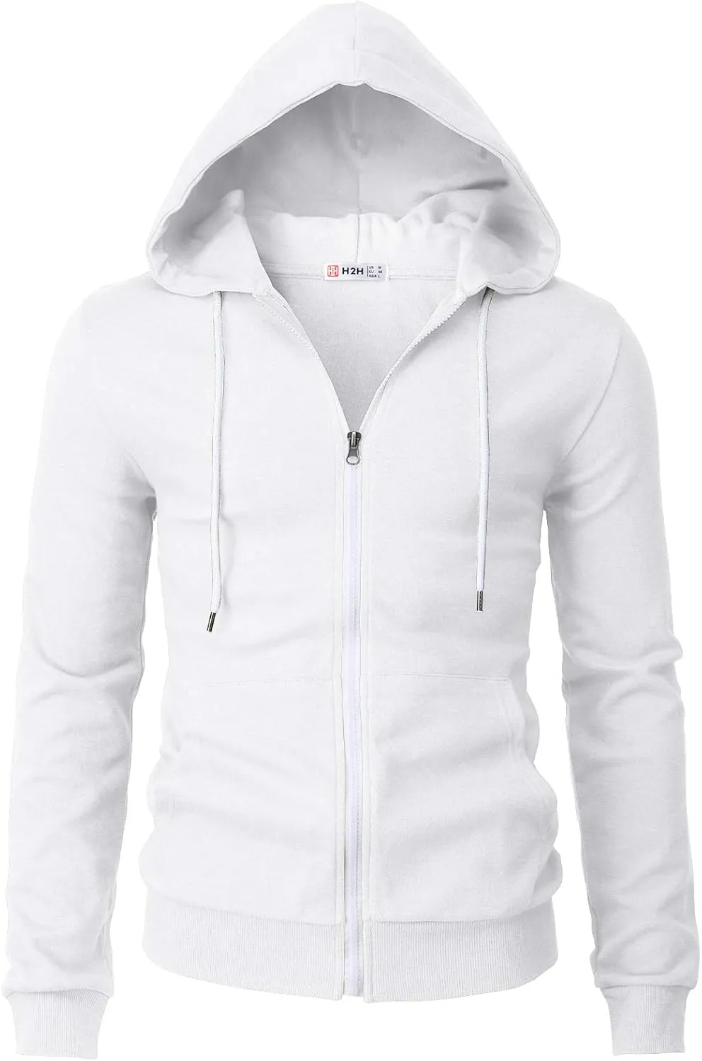 H2H Men's Zip Up Hoodie Lightweight Long Sleeve Basic Slim Fit Cotton SweatShirt with Pocket