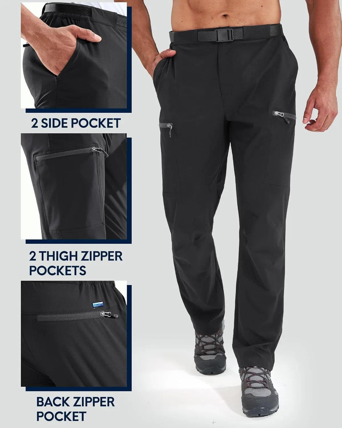 Haimont Men's Hiking Cargo Pants with Belt Water Resistant Quick Dry Lightweight Outdoor Travel Work Pants 5 Pockets