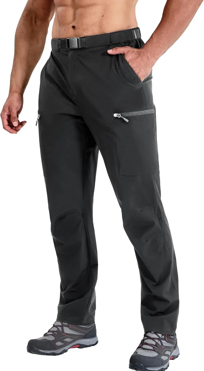 Haimont Men's Hiking Cargo Pants with Belt Water Resistant Quick Dry Lightweight Outdoor Travel Work Pants 5 Pockets