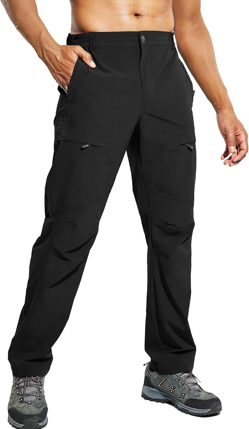 Haimont Men's Hiking Pants with 6 Zip Pockets Nylon Quick Dry Lightweight Outdoor Travel Cargo Pants, Water Resistant