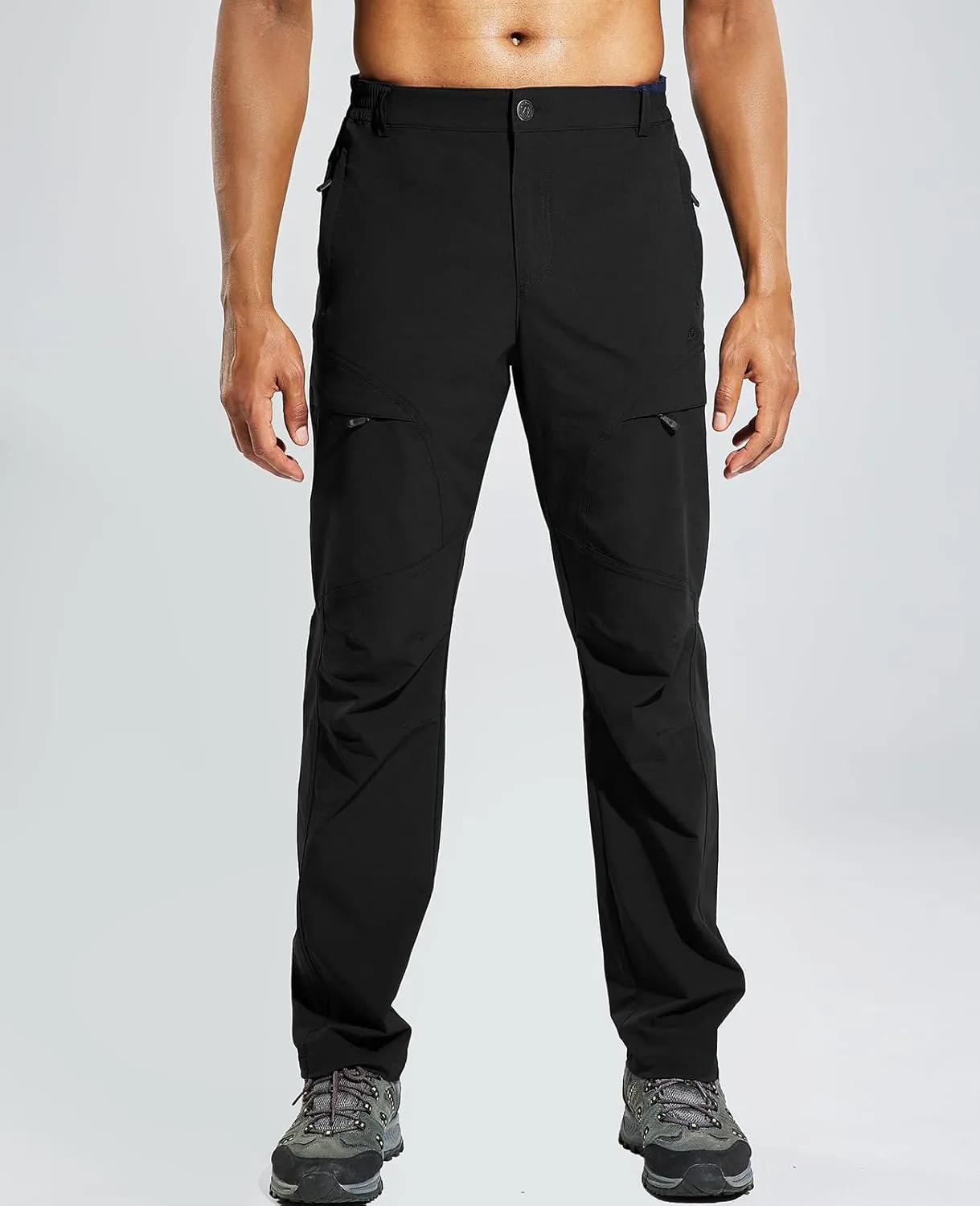 Haimont Men's Hiking Pants with 6 Zip Pockets Nylon Quick Dry Lightweight Outdoor Travel Cargo Pants, Water Resistant