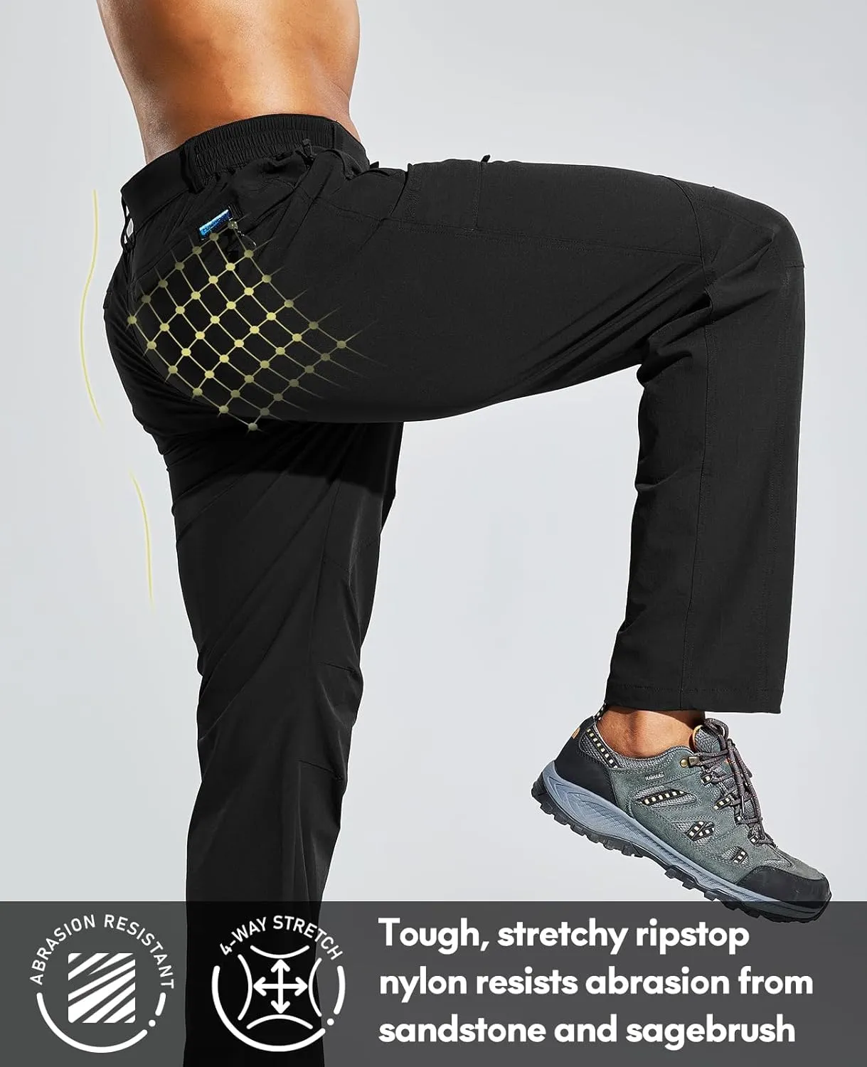 Haimont Men's Hiking Pants with 6 Zip Pockets Nylon Quick Dry Lightweight Outdoor Travel Cargo Pants, Water Resistant