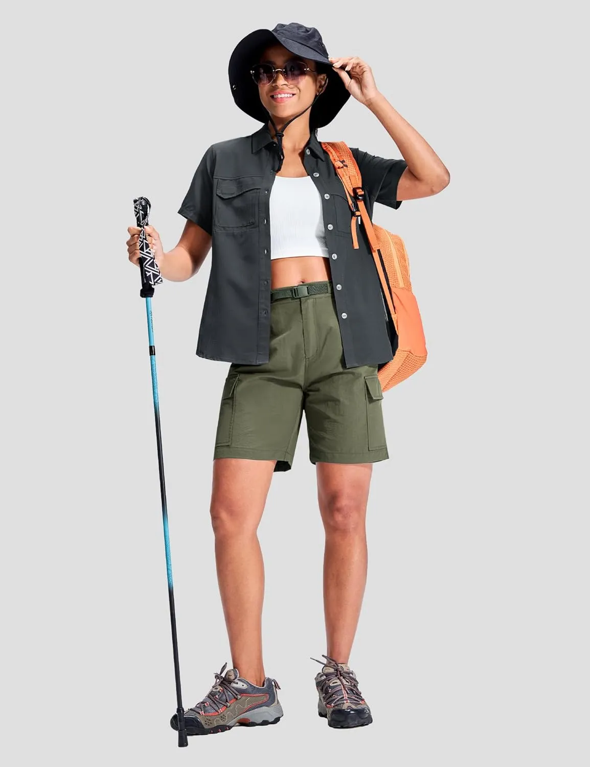 Haimont Women's 7 Inch Hiking Cargo Shorts with Belts Elastic Waist Nylon Quick Dry Water Resistant Camping Travel Trekking