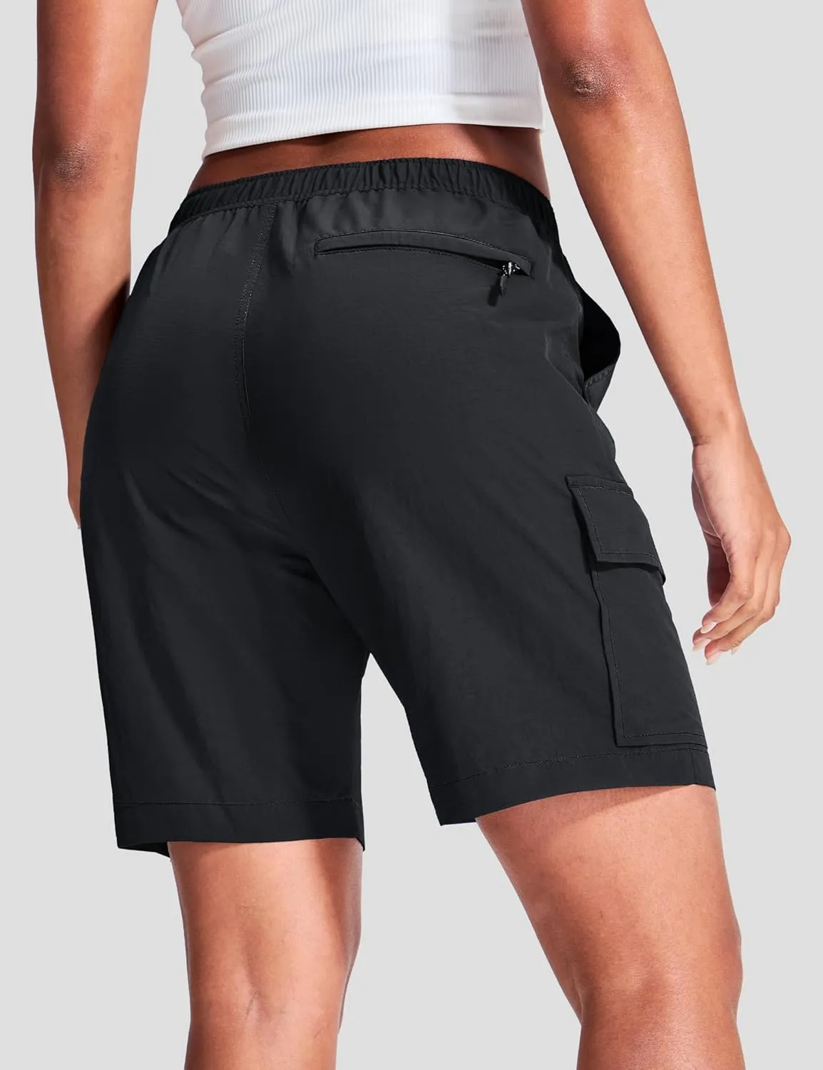 Haimont Women's 7 Inch Hiking Cargo Shorts with Belts Elastic Waist Nylon Quick Dry Water Resistant Camping Travel Trekking