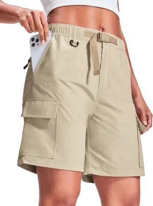 Haimont Women's 7 Inch Hiking Cargo Shorts with Belts Elastic Waist Nylon Quick Dry Water Resistant Camping Travel Trekking