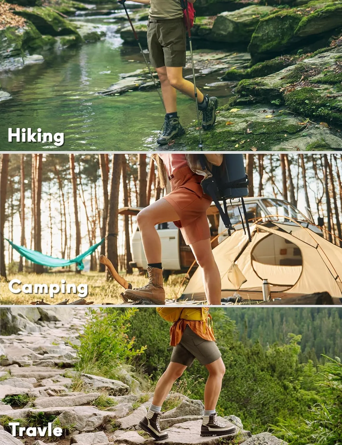 Haimont Women's 7 Inch Hiking Cargo Shorts with Belts Elastic Waist Nylon Quick Dry Water Resistant Camping Travel Trekking
