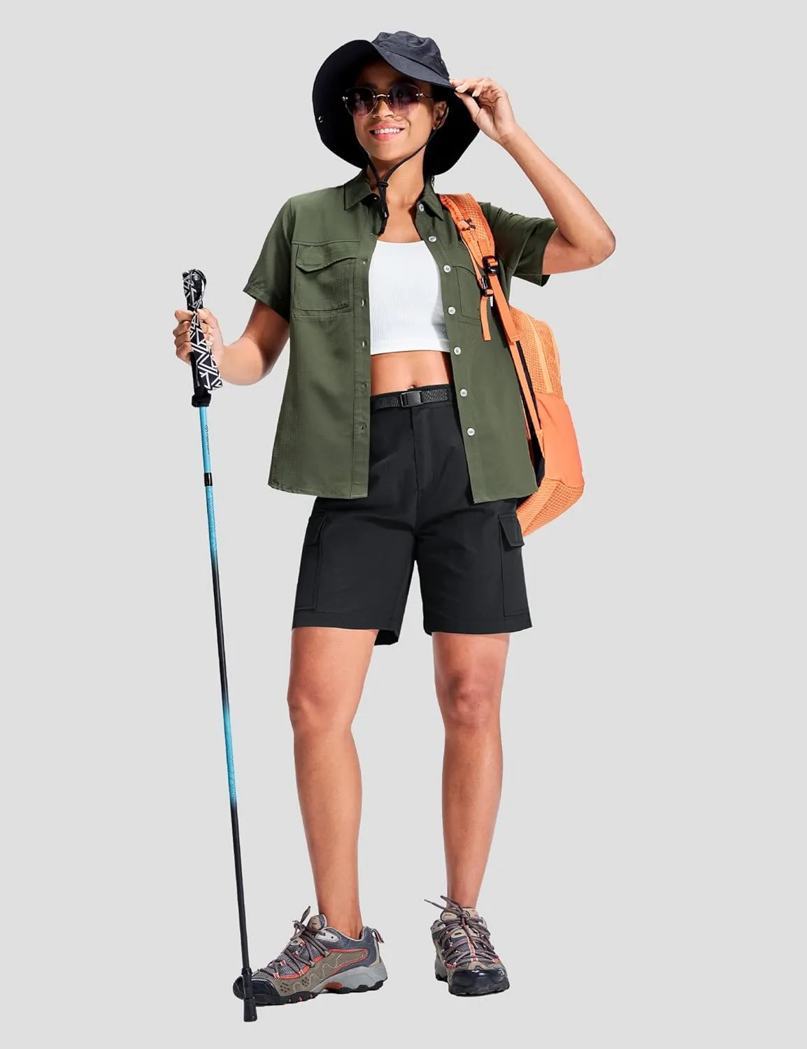 Haimont Women's 7 Inch Hiking Cargo Shorts with Belts Elastic Waist Nylon Quick Dry Water Resistant Camping Travel Trekking