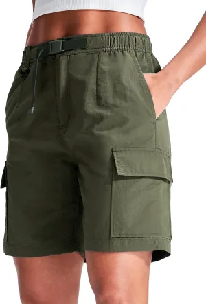 Haimont Women's 7 Inch Hiking Cargo Shorts with Belts Elastic Waist Nylon Quick Dry Water Resistant Camping Travel Trekking