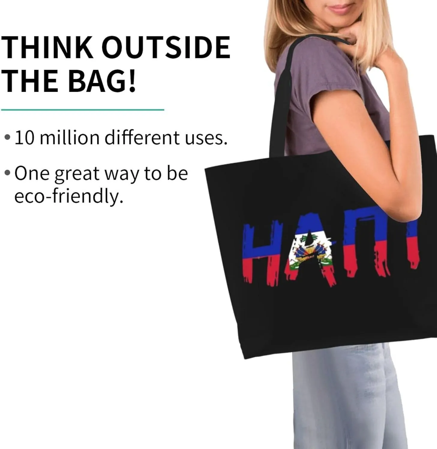 Haitian Canvas Tote Bag Haiti Flag Shoulder Bag Haiti Casual Grocery Bags Haitian Bags for Outdoor