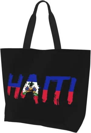 Haitian Canvas Tote Bag Haiti Flag Shoulder Bag Haiti Casual Grocery Bags Haitian Bags for Outdoor