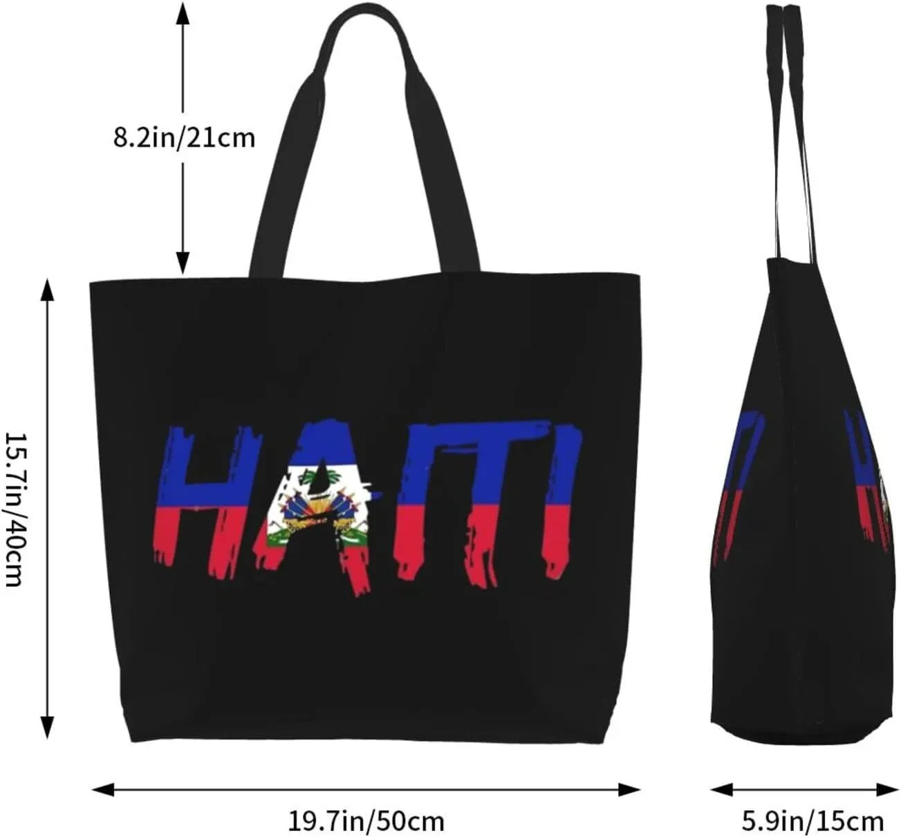 Haitian Canvas Tote Bag Haiti Flag Shoulder Bag Haiti Casual Grocery Bags Haitian Bags for Outdoor
