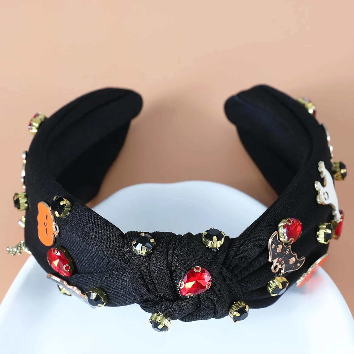 Halloween Jeweled Headbands for Women Girls Beaded Boo Pumpkin Ghost Bat Headband Sparkly Rhinestone Knotted Headband Cute Halloween Costume Headpiece Hair Accessories