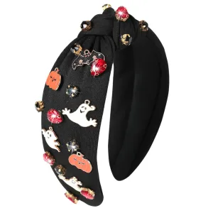 Halloween Jeweled Headbands for Women Girls Beaded Boo Pumpkin Ghost Bat Headband Sparkly Rhinestone Knotted Headband Cute Halloween Costume Headpiece Hair Accessories