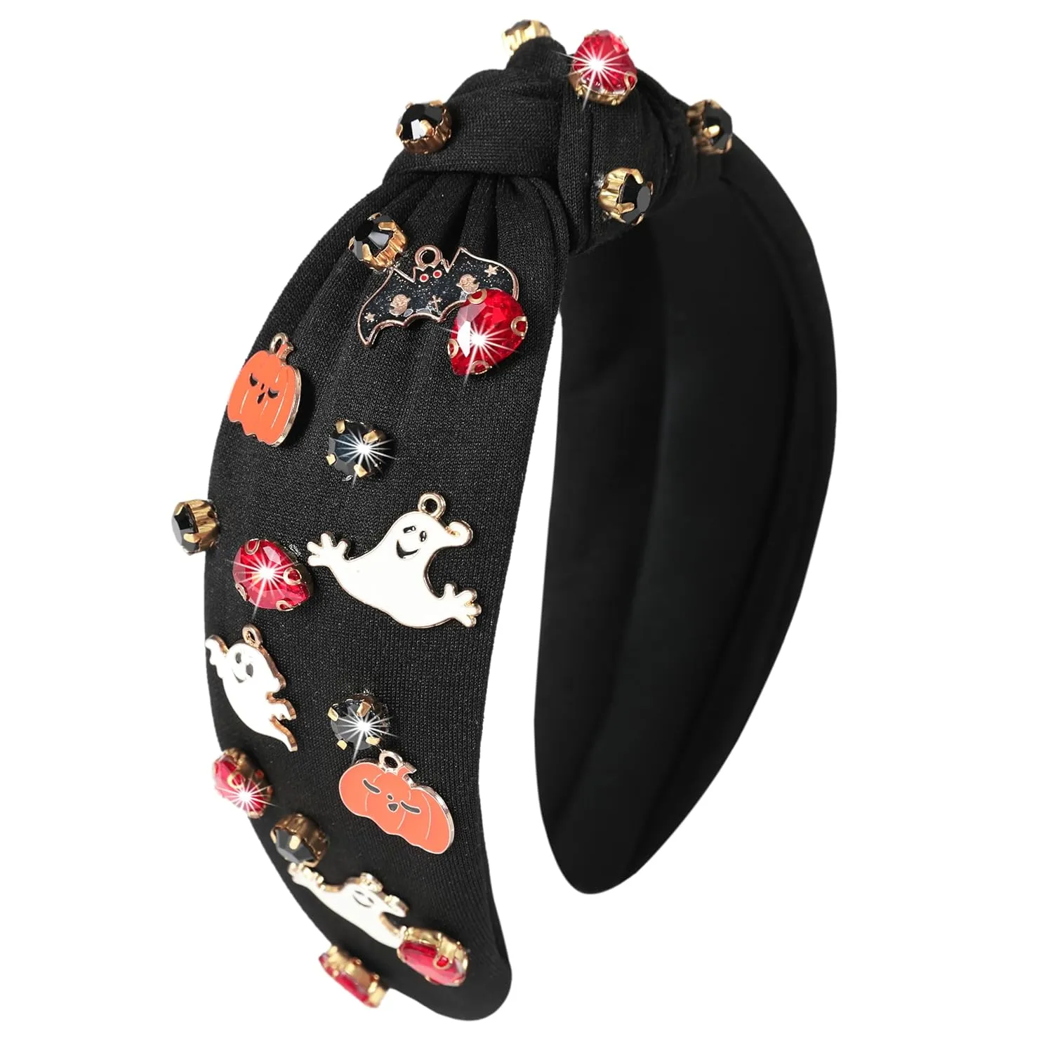 Halloween Jeweled Headbands for Women Girls Beaded Boo Pumpkin Ghost Bat Headband Sparkly Rhinestone Knotted Headband Cute Halloween Costume Headpiece Hair Accessories