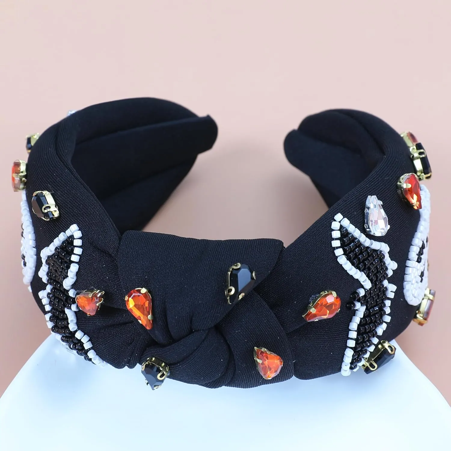 Halloween Jeweled Headbands for Women Girls Beaded Pumpkin Ghost Bat Headband Sparkly Rhinestone Knotted Headband Cute Halloween Costume Headpiece Hair Accessories