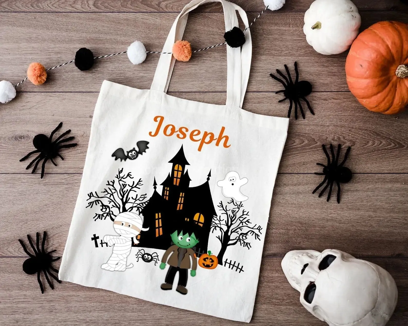 Halloween Personalized Haunted House Treat Bag | Trick Or Treat Bag For Kids | Halloween Tote Bag,