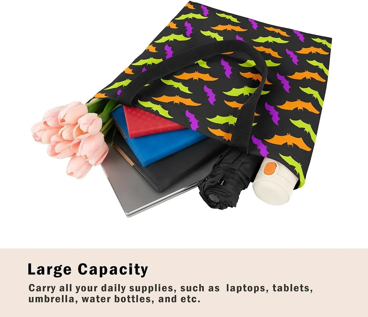 Halloween Theme Casual Travel Bag Black Cat Shopping Grocery Shoulder Bag Happy Halloween Canvas Tote Bag