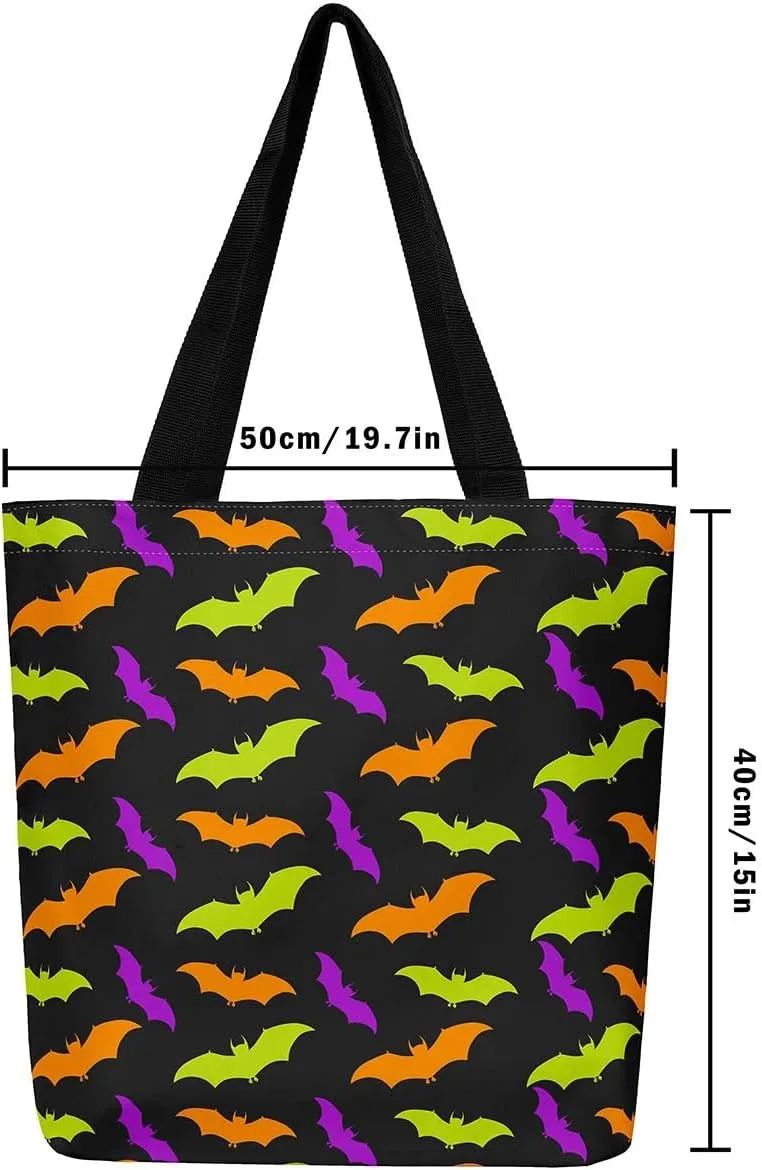 Halloween Theme Casual Travel Bag Black Cat Shopping Grocery Shoulder Bag Happy Halloween Canvas Tote Bag